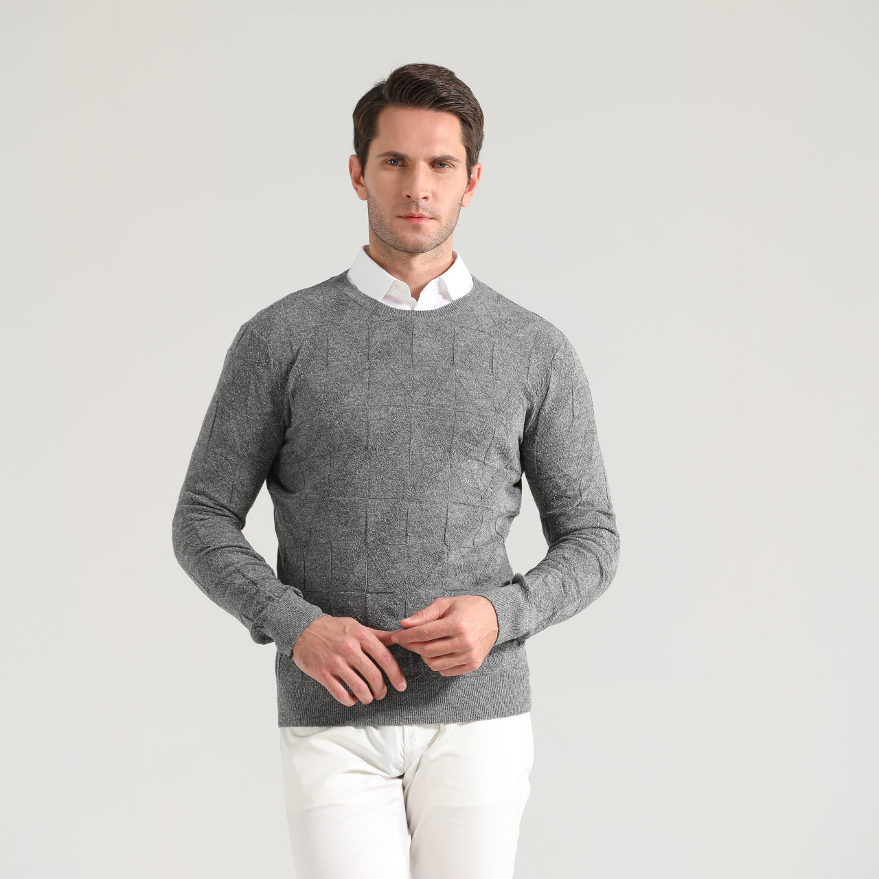 Blended wool warm men crew neck custom knit sweater