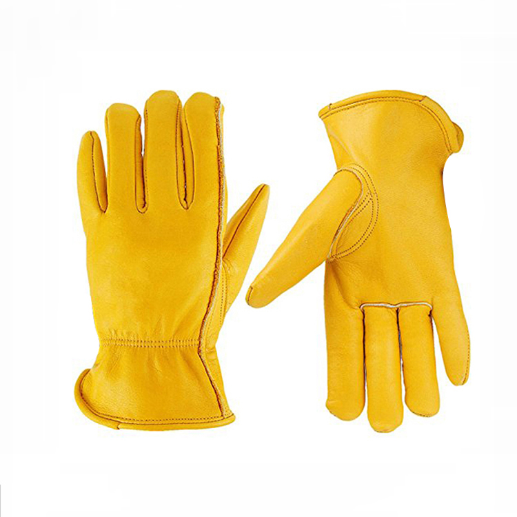 Yellow Cowhide Leather Tear Resistant Planting Digging Gardening Gloves