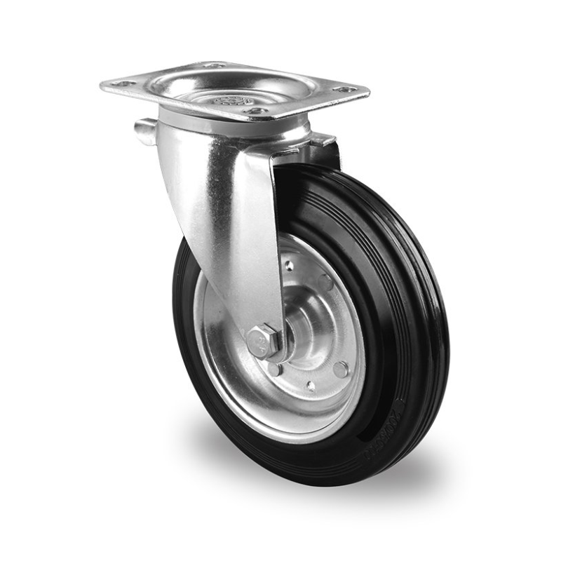 200mm Solid Rubber Swivel Waste Bin Caster wheel with EN 840 certification