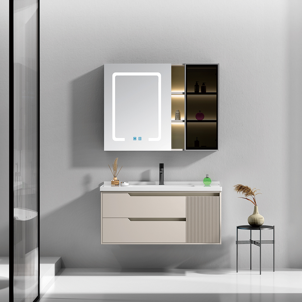 SHOUYA cheap price pvc bathroom floating vanity with LED mirror cabinet basin bathroom vanity vanities furniture