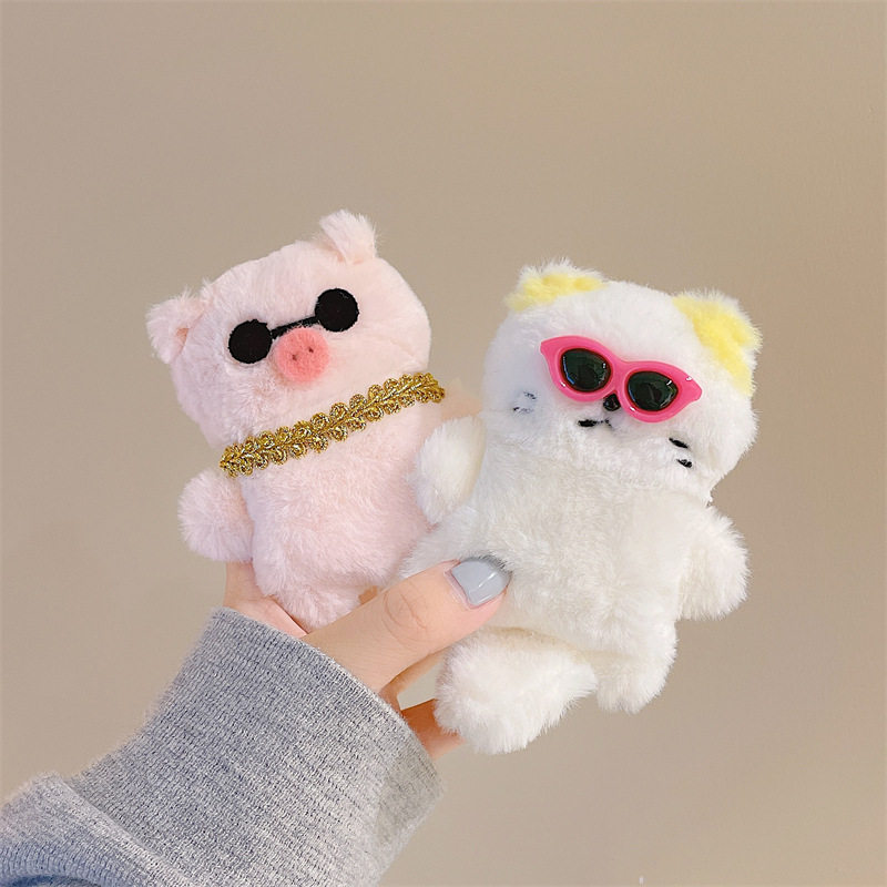 Wearing Sunglasses Plush Kitten&Piggy Airpods 1/2/3 Cover