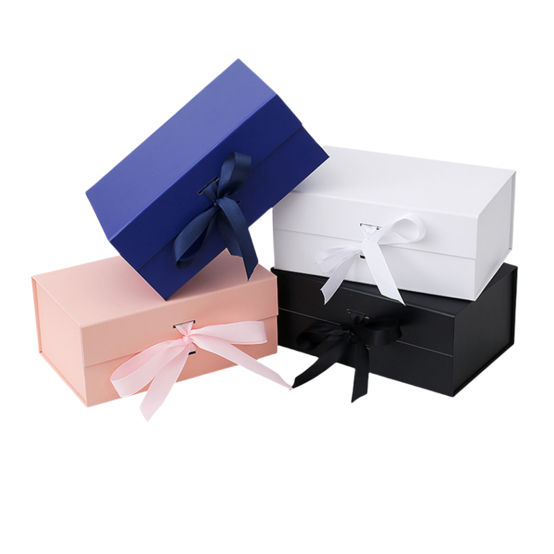 High Quality Customized Size and Color One-piece Hard Folding Gift Box With A Bowknot Ribbon