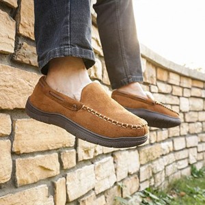 2022 Moccasins Slippers Indoor Shoes for Men With Memory Foam Faux Fur