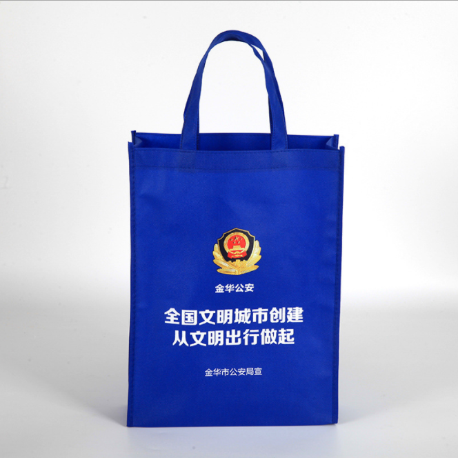 Printed recyclable fabric royal blue non woven shopping bag with logo