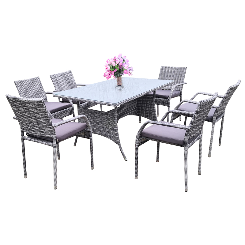 Rectangular outdoor dining set garden rattan dining table chairs