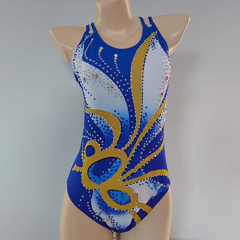 Girls Swimming Leotards Sleeveless Blue Print Competition Training