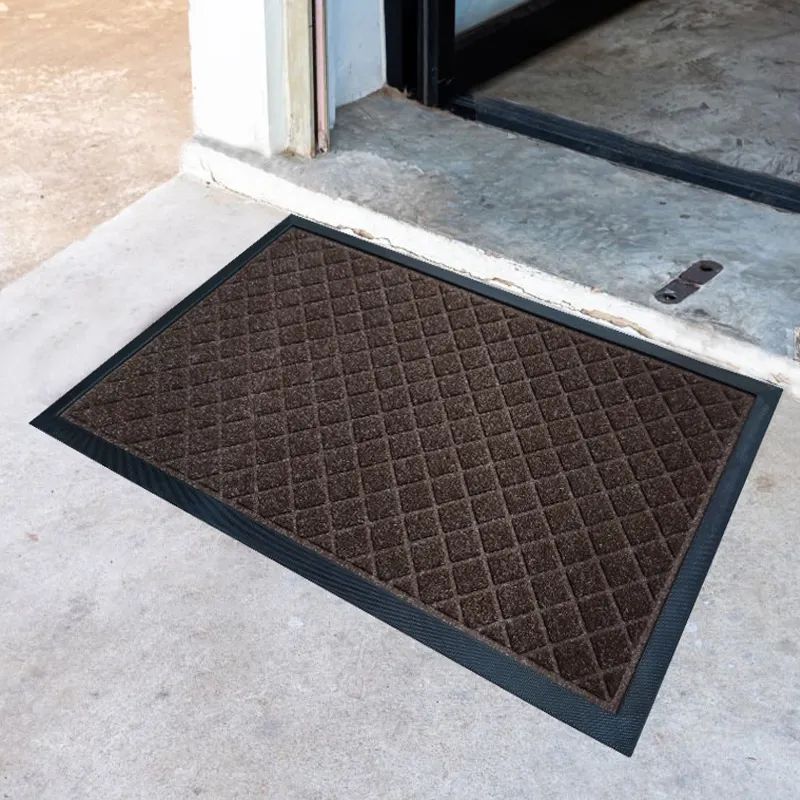 Rubber backing polyester stripe doormat for outdoor carper mat