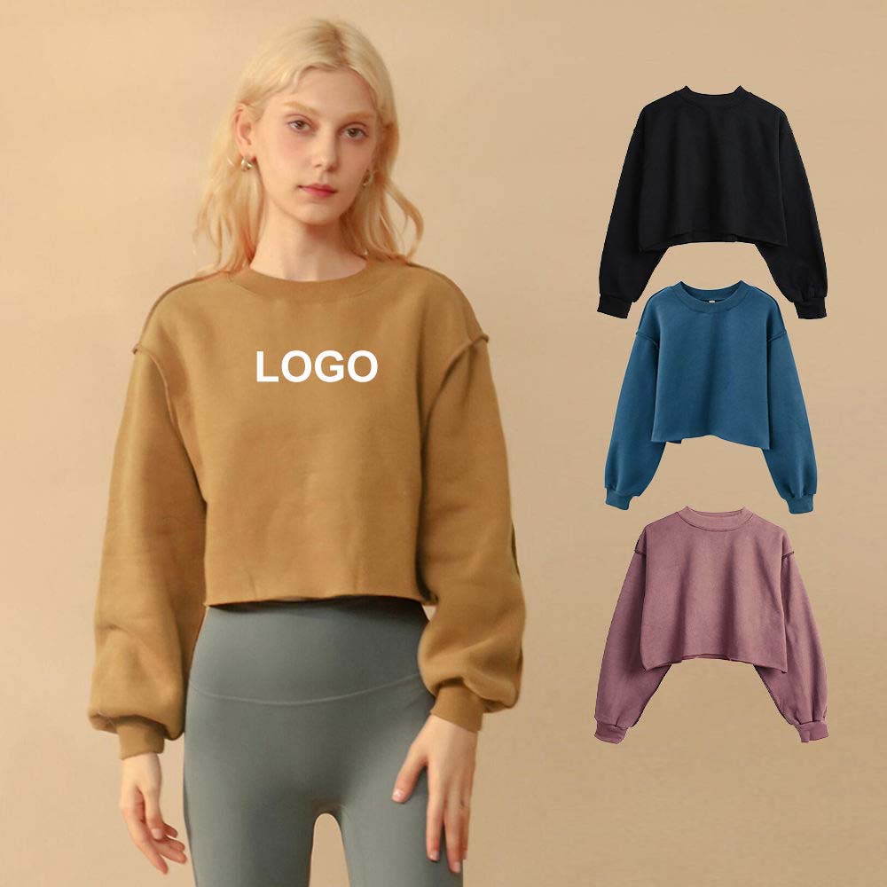 Sweatshirt Oversized Cotton Plain Pullover Crop Top