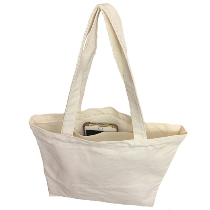 Promotional Custom Logo Printed Organic Calico Cotton Canvas Tote Bag with inner pocket