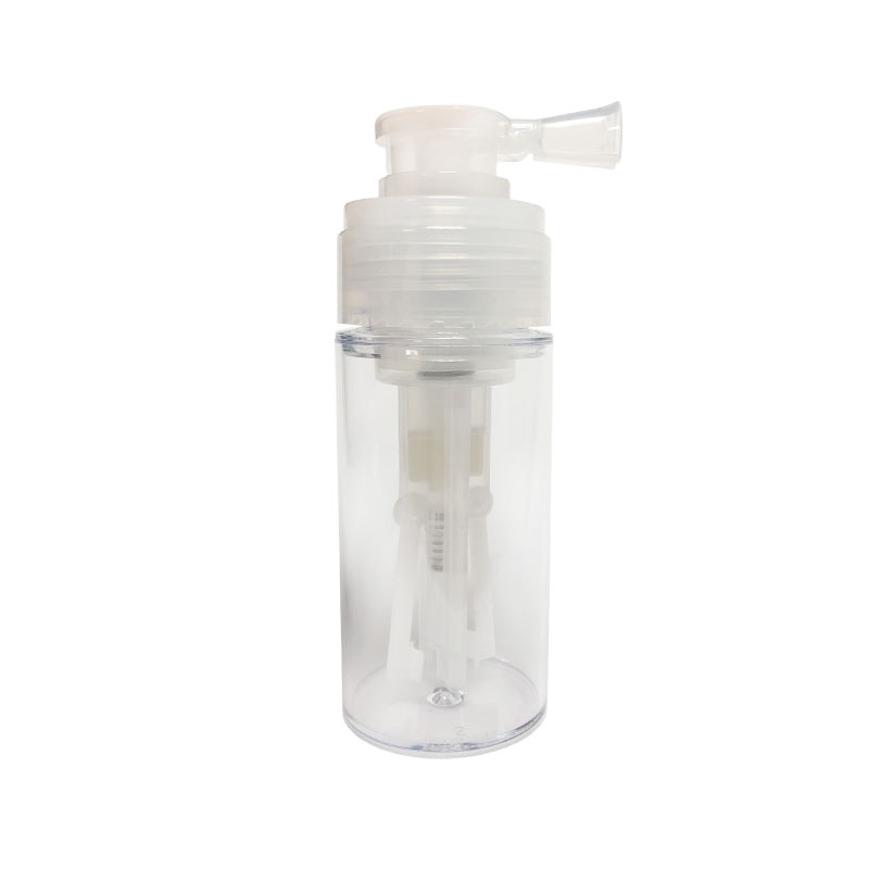 110ML Clear Round Plastic Talcum Powder Spray Bottle With Wide Folded Mouth