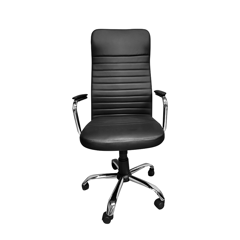 Sedia da ufficio direzionale ergonomica con schienale alto e girevole regolabile con braccioli cromati, nero-3