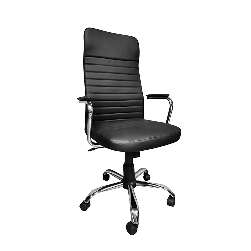 Vrtljiv ergonomski direktorski pisarniški stol z visokim naslonom in nastavljivim naslonom, s kromiranimi rokami, črn-4