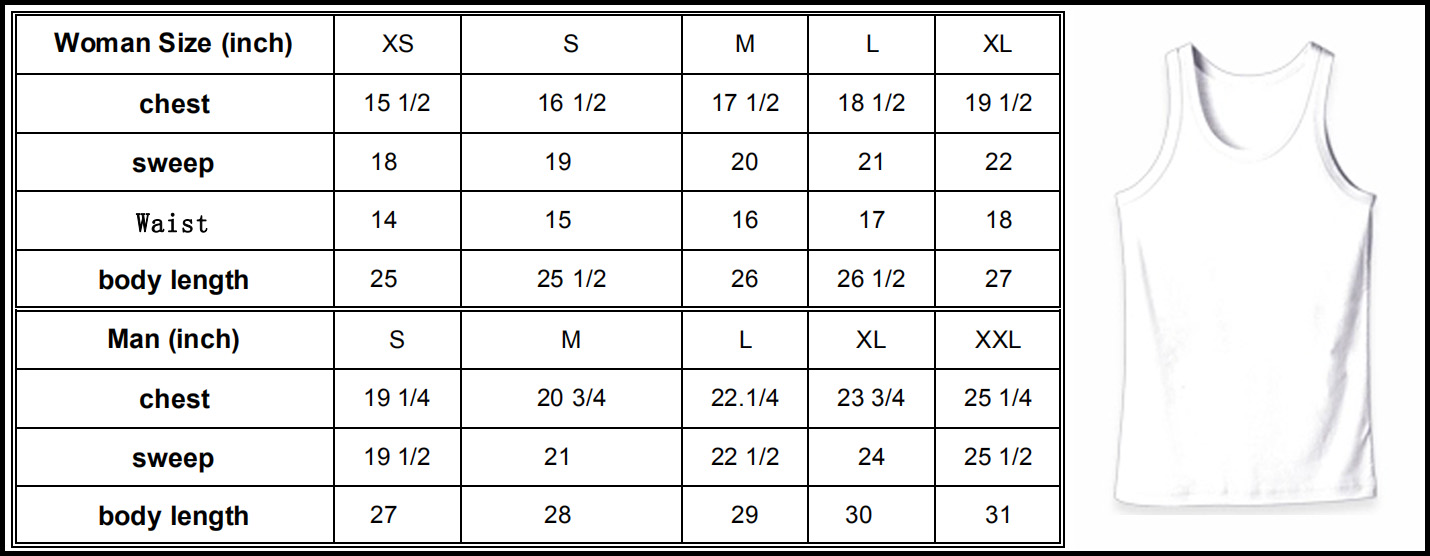 Tank top size chart