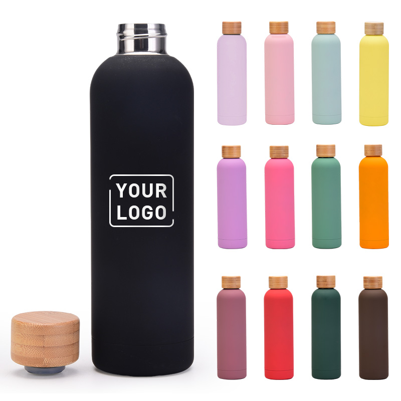 350ML 500ml 750ml 1000ML new flasks stainless steel insulated gym water bottle with wood bamboo lid custom logo