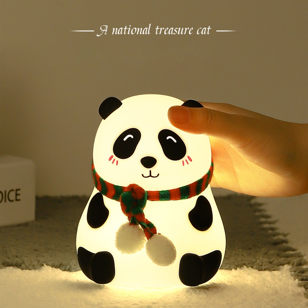 Cartoon Panda Silicone lamp USB Rechargeable colorful pat lamp LED Atmosphere Bedside lamp Feeding lamp gift