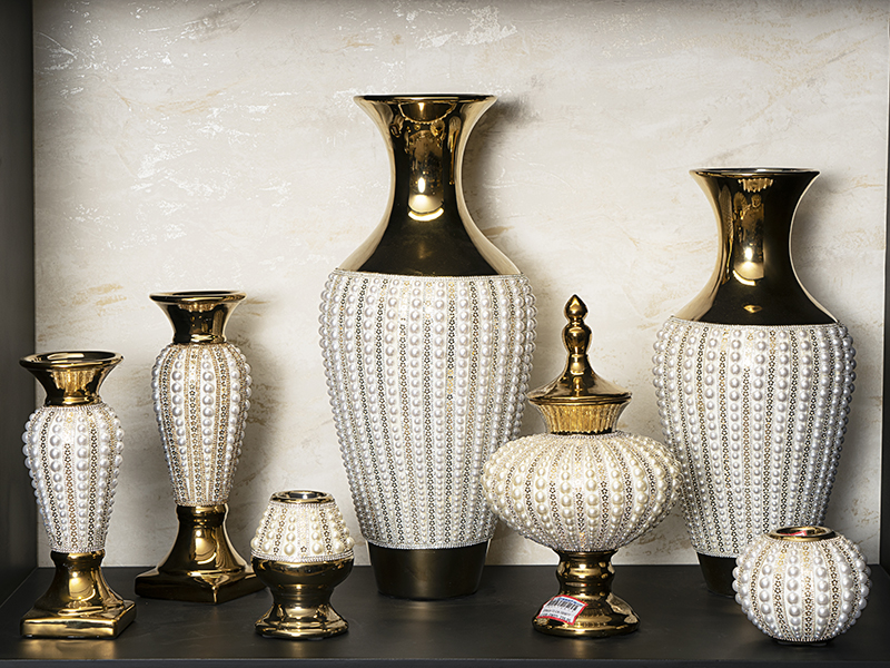 Ceramic Tabletop Decoration Items with Opulent Handmade Beadwork