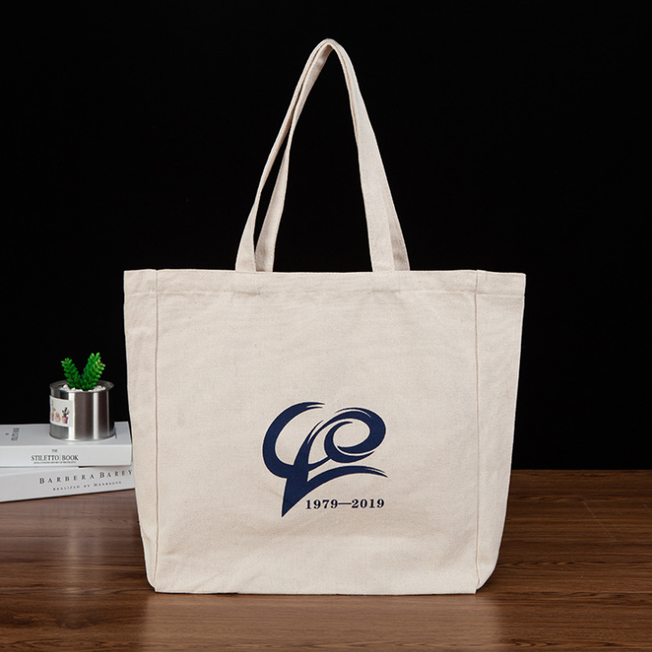 Wholesale custom logo promotional plain beige cotton canvas tote bag