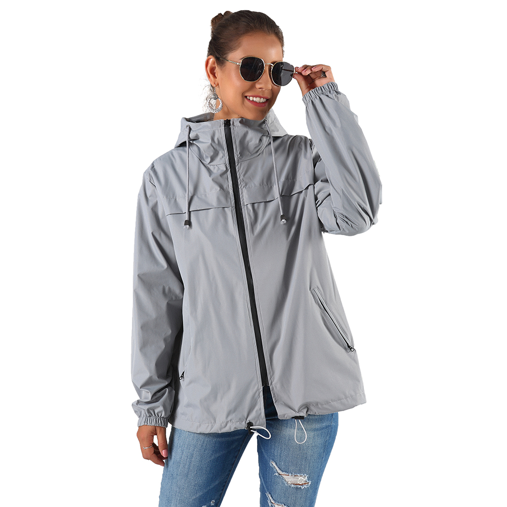Waterproof adult reflective stripe outdoor polyester women Rain jacket