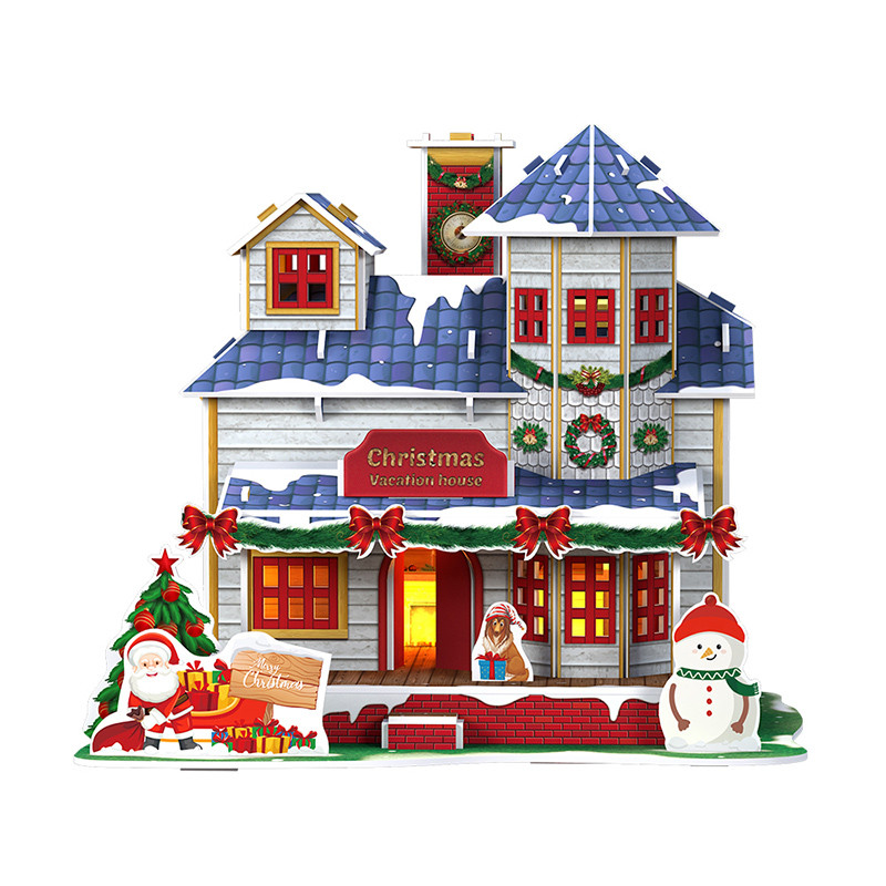 3D Puzzles For Adults Kids Christmas Villa Model Kit with LED Light -C024