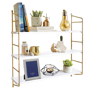 3-Tier Gold Adjustable Wall Mounted Shelf