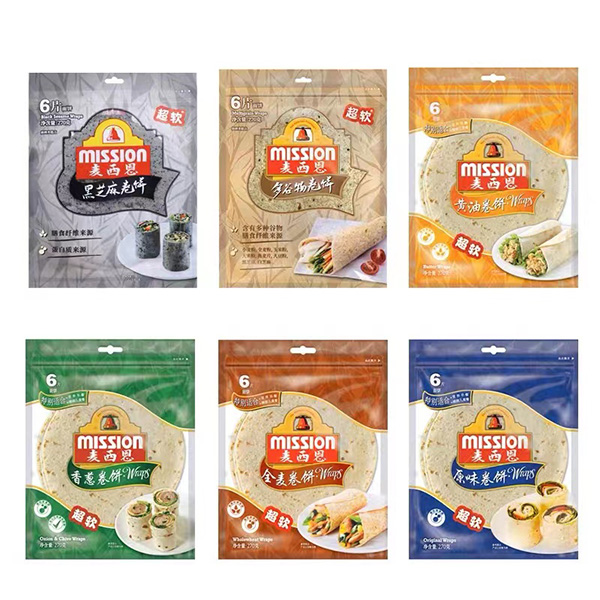 Tortilla Wraps Flat Bread Packaging Bag with Ziplock Window