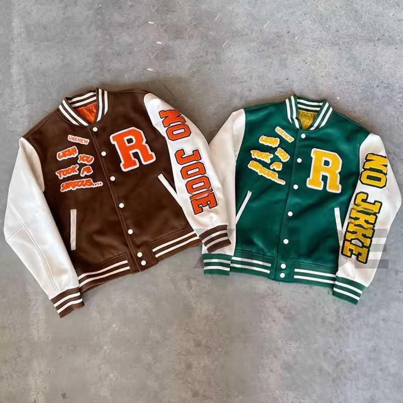 Custom Chenille Embroidery Faux Leather Jacket