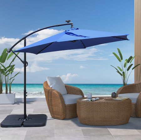 คุณภาพสูง Offset Banana patio ร่มแขวนร่มพร้อมไฟ Led Cantilever Umbrellas