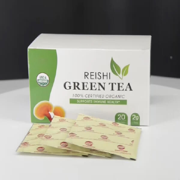 Leubail prìobhaideach Tì Uaine le Pasgan Bogsa Reishi Teabag Meudaich siostam dìonachd