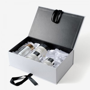 Skincare flip top box with satin insert