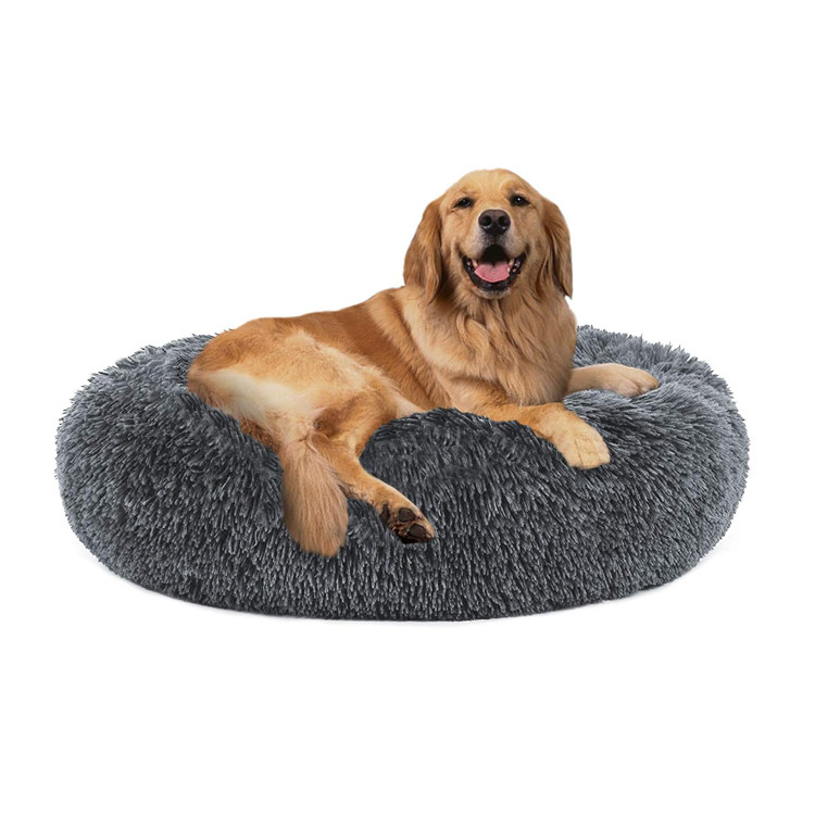 Best comfortable gray round donut calming dog pet bed