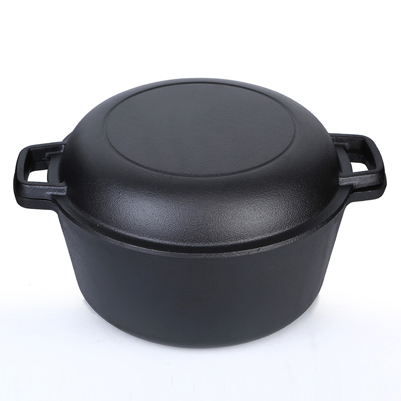 Dutch Oven 5 QT Cast Iron Casserole Pot + 1.6 QT Skillet Lid Pre Seasoned with Handle Covers & Stand for Camping Home Cooking BBQ Baking