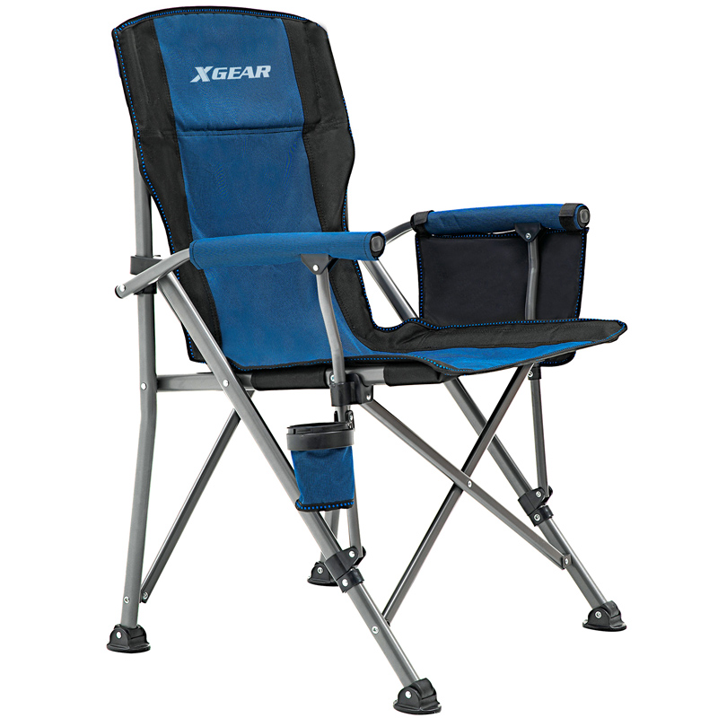 Padded High Back Foldable Camping Chair with Cup Holder Hard Armrest