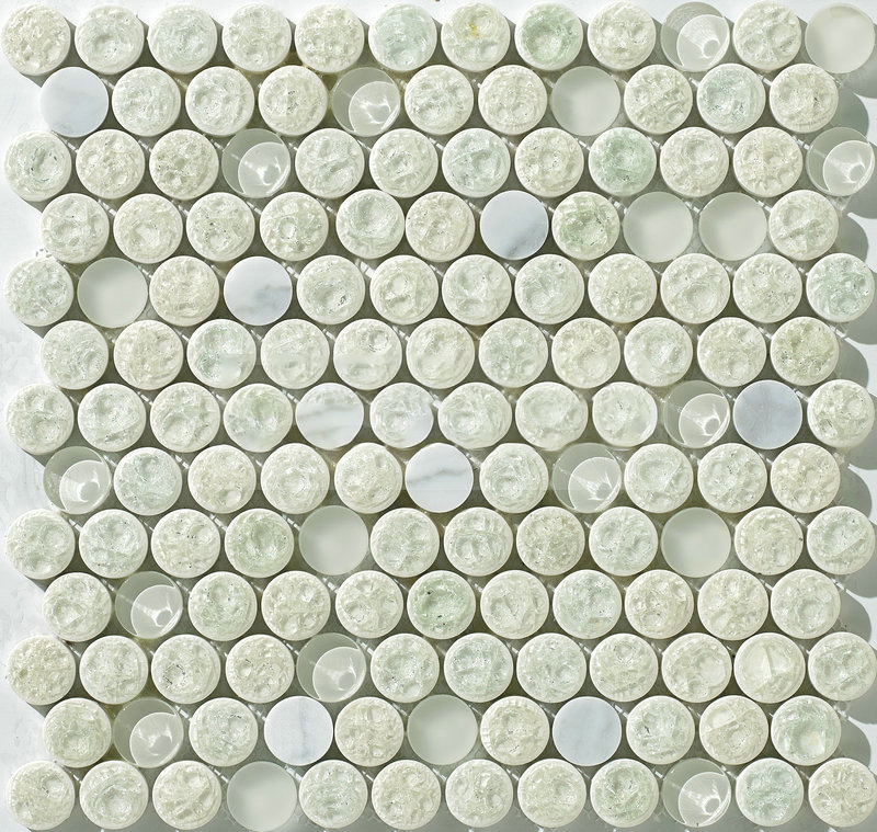 Yika Moseki Tiles Penny Yika Moseiki Tile Glazed Seramiki Mosaic Seramiki Tile Musaic Idana Backsplash Ilé Ohun elo Irin Adalu Adayeba Marble/Seramiki/Glaasi Moseiki fun Bath Backsplash Pool Design seramiki Penny Mosaic Floor Tile Penny Floor White Ita gbangba Odi Moseiki Tiles