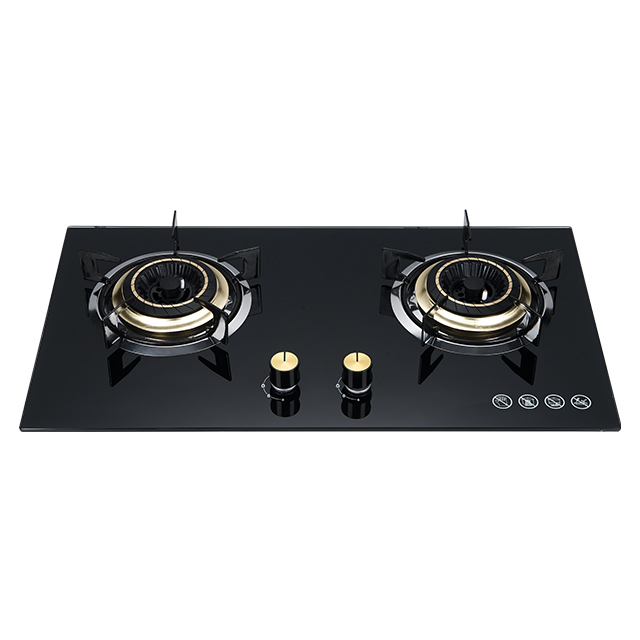 Kitchen Appliance Tempered Glass 2 Burner Cast Iron Burner with steel caps metal nob Built In Gas Stove Gas hob