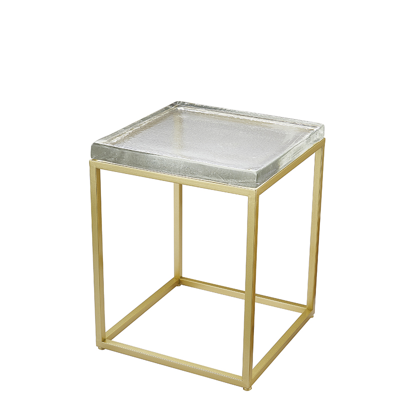 Custom Cast Glass Top Tea Side Table