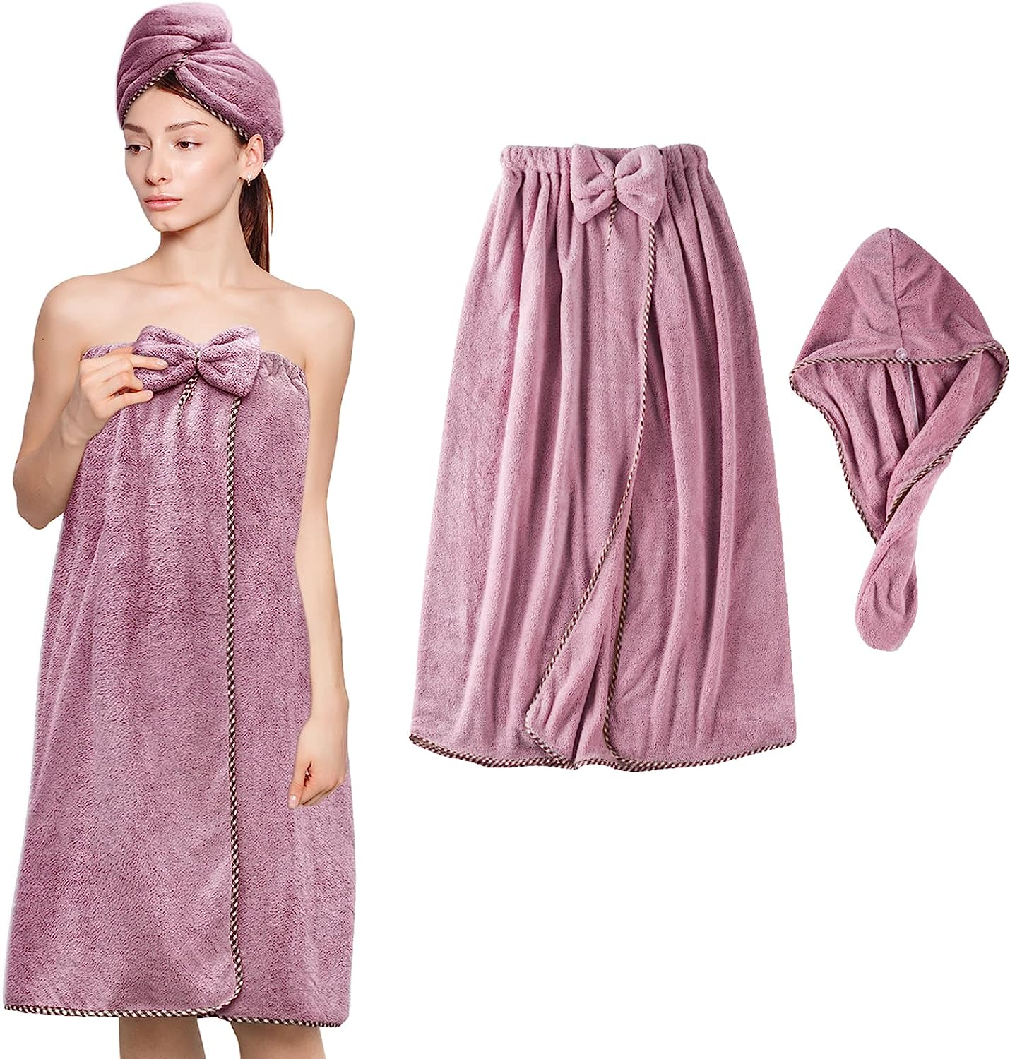 Spa Body Towel Wrap with Hair Towel Super Soft Lightweight Bath Wrap Robe Towel
