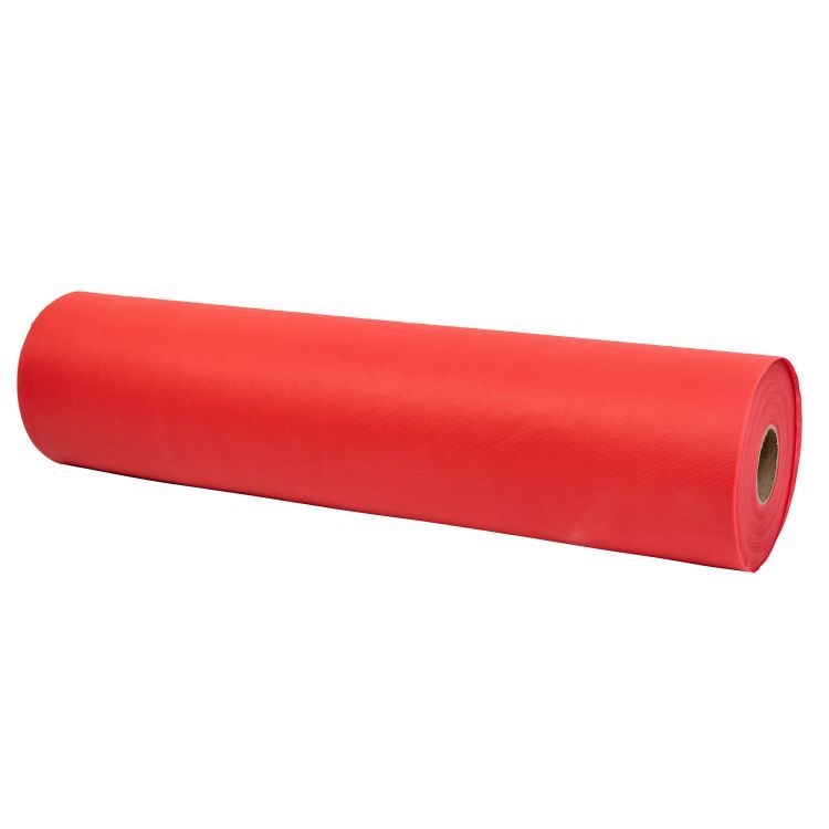 Fabréck rout Faarf 80gsm Polypropylen Spunbond Net-Ënner Stoff Rollen Material Rido Net-Ënner Poschen Material Miwwelen Cover Notzung Poschen maachen Dësch Stoff