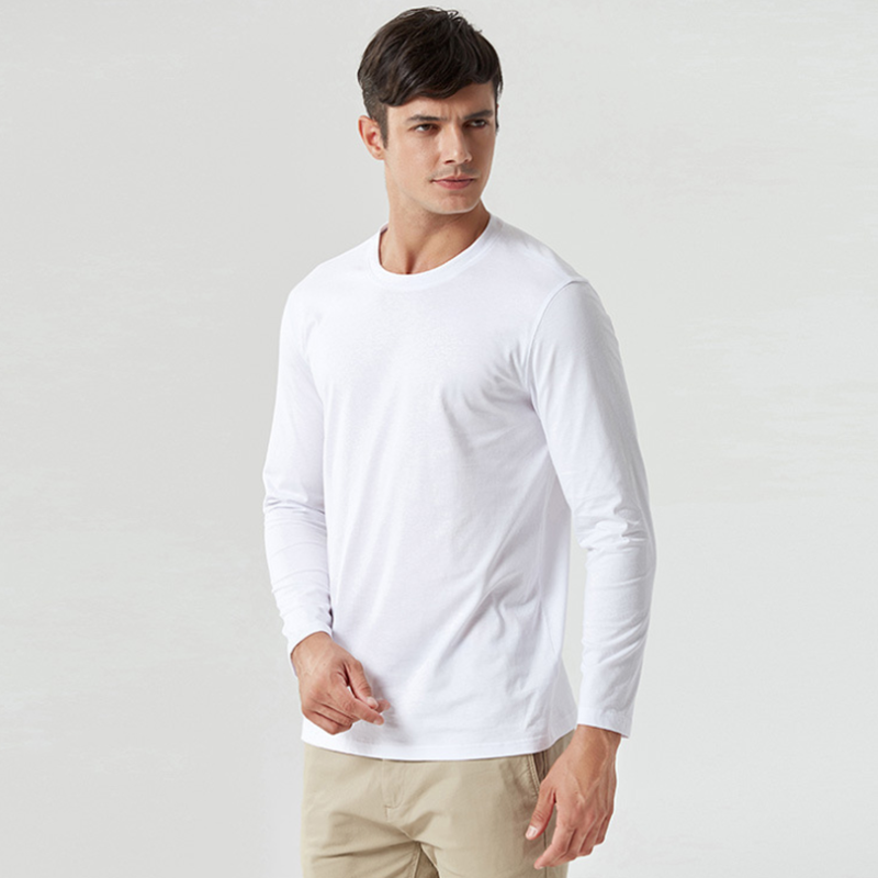 थोक उच्च गुणवत्ता सादे लंबी बांह की टी शर्ट शुद्ध रंग 100% कपास टी शर्ट