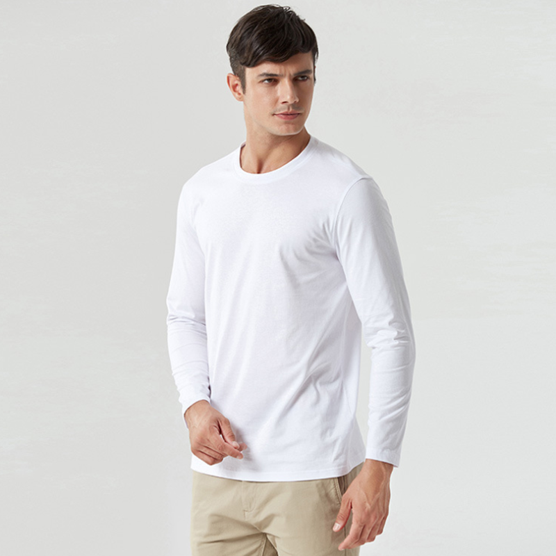 Pakyawan mataas na kalidad plain long sleeve t shirt Purong Kulay 100% cotton t-shirt