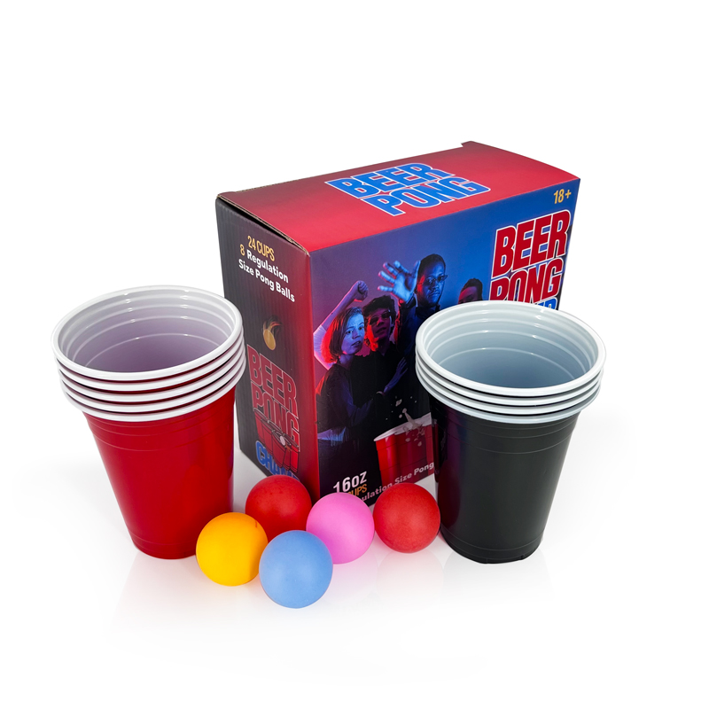 Custom Logo 8 Beer Pongs Balls 24pcs 16OZ Beer Party Cups Drinking Game Set For Game Party