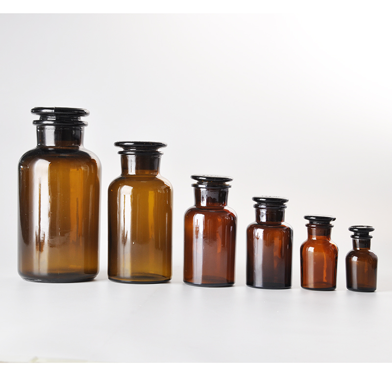 wholesale Laboratory glassware chemical amber brown narrow mouth reagent glass bottle, glass wide mouth reagent bottle