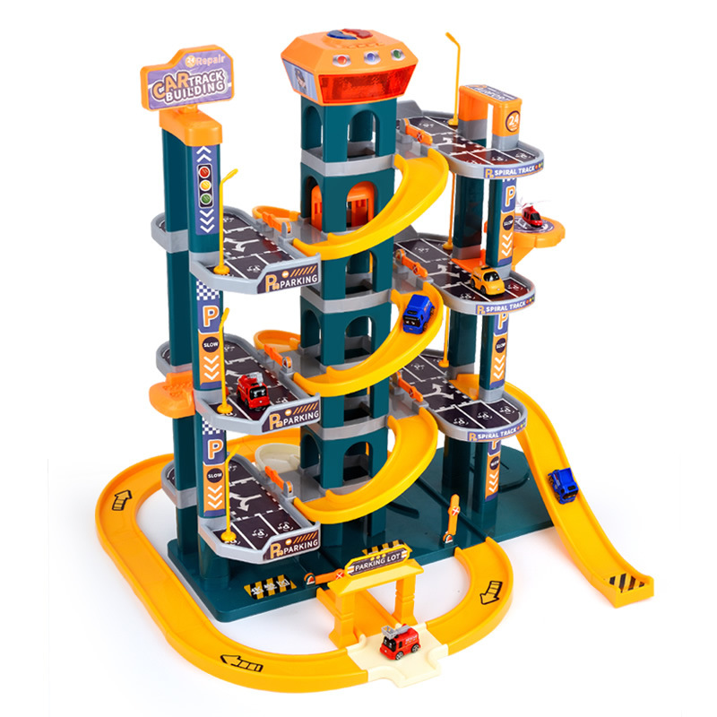 Big City Rail Building Garage Toys Kids Vehicle Play Set DIY Assembly Aircraft Car Race Track Parking Lot Toy for Boys & Girls