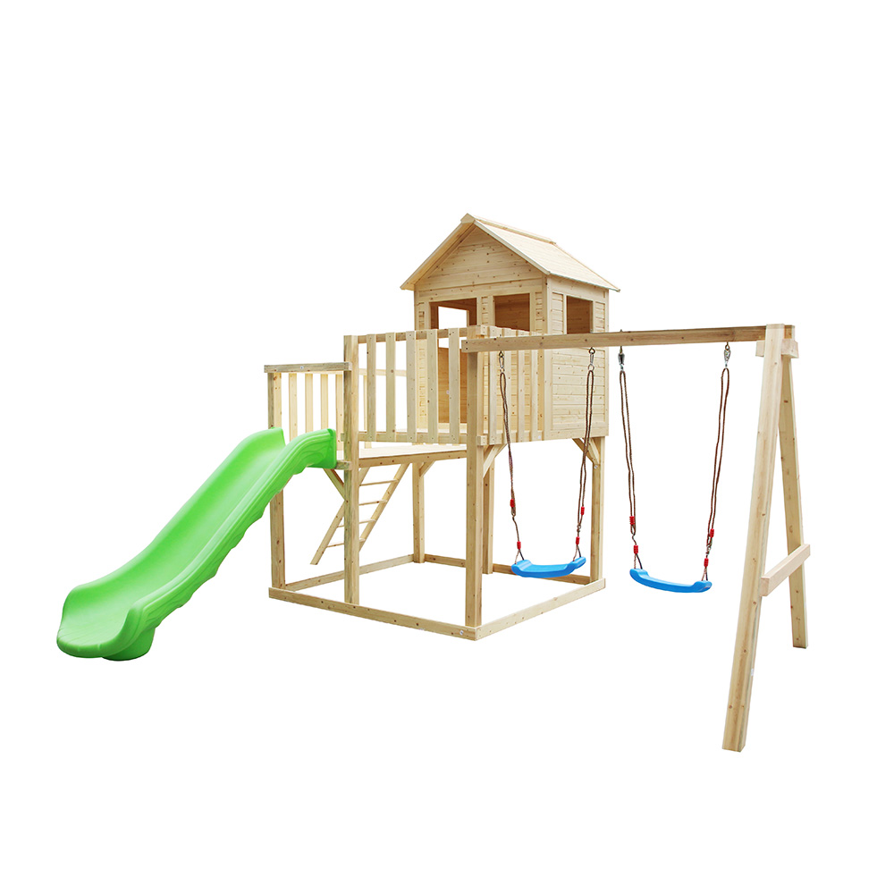 2022 Large Outdoor Playground Child Wood Kids Play Wooden House Playhouses With Slide