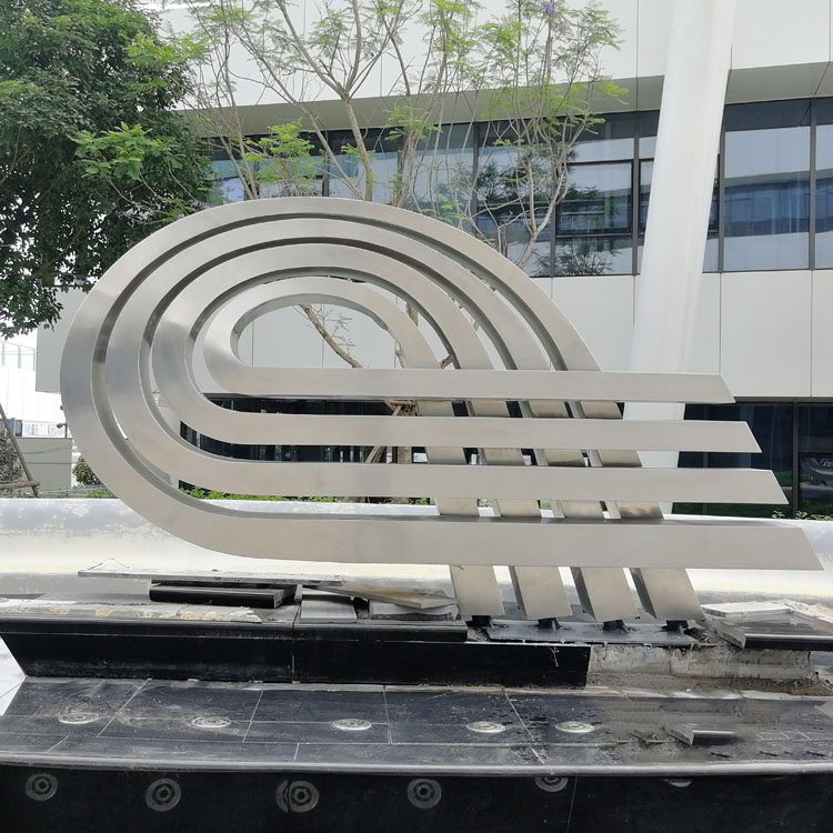 stainless steel logo sculpture