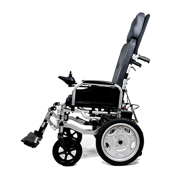Atlošiamas elektrinis invalido vežimėlis su aukšta nugaros atrama neįgaliesiems