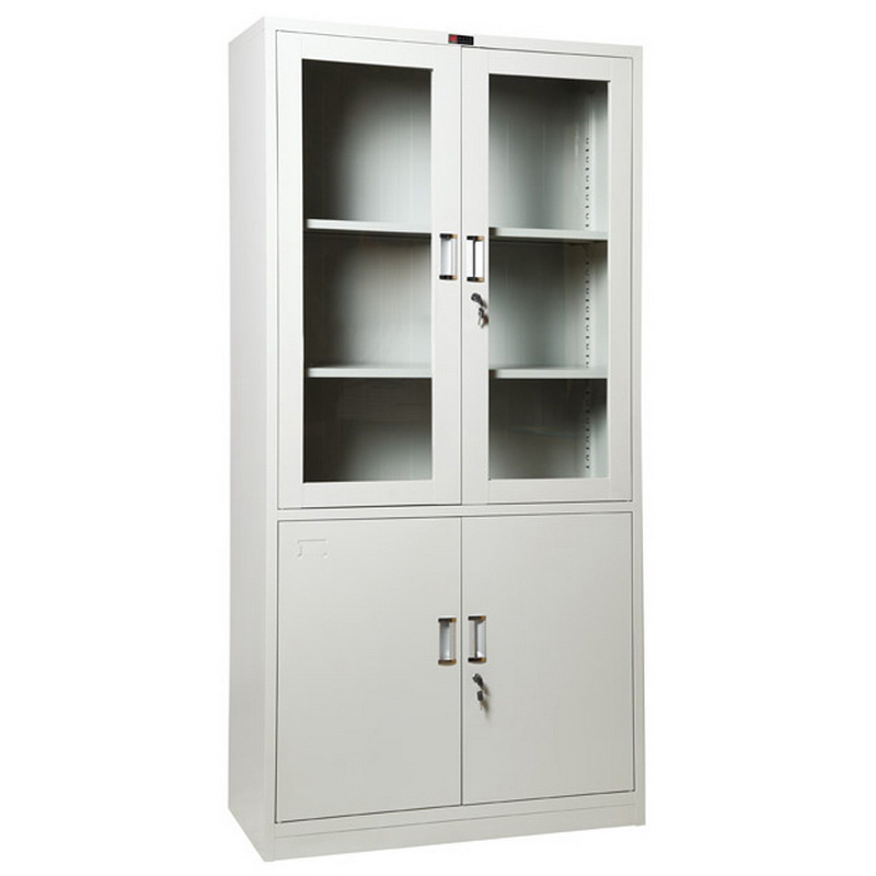 HG-010 Swing Door Upper Glass Lower Steel Steel Filing Cabinet / Knock Down Metal Stationery Cupboard