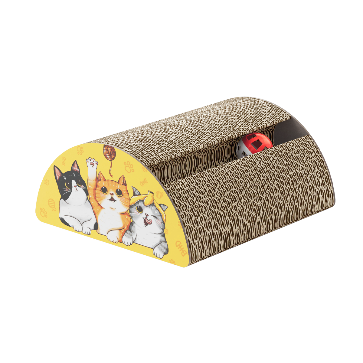 Small half-round corrugated cat scratching board, cat toy, bell ball