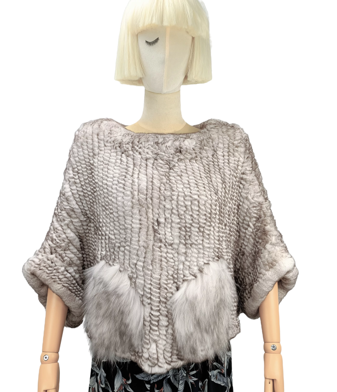 Women’s  Rex rabbit + raccoonfur fashion poncho