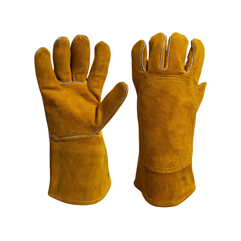 Long Cow Split Leather Welding Gloves Reinforced Double Back Labor Protection Glove