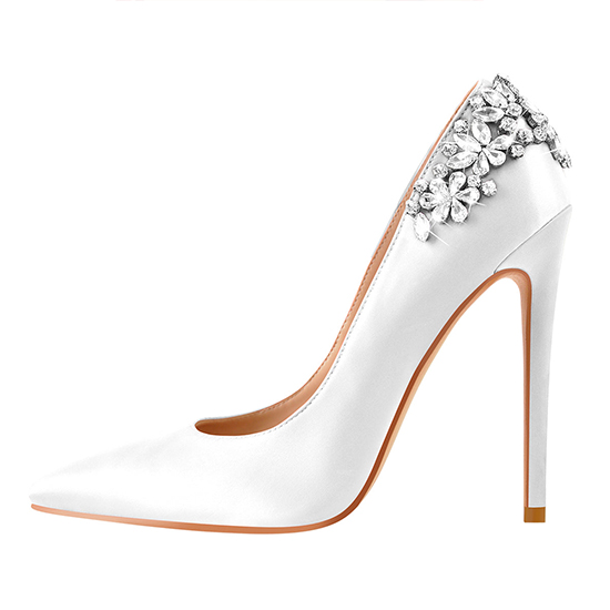 Żarbun tal-parti abjad tad-dwana jew żarbun tat-tieġ Pointed Toe Rhinestone Stiletto Pumps